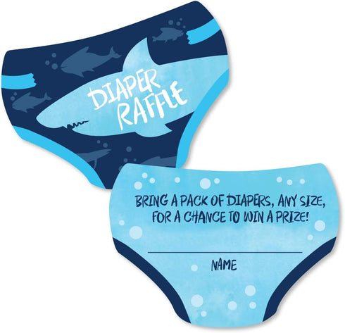 Big Dot of Happiness Shark Zone - Diaper Shaped Raffle Ticket Inserts