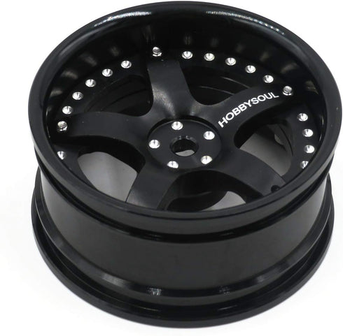 hobbysoul 2pcs RC 1/10 Aluminum Alloy Wheel Rims, Hex 12mm Adjustable Offset Black for 1:10 RC On Road Cars
