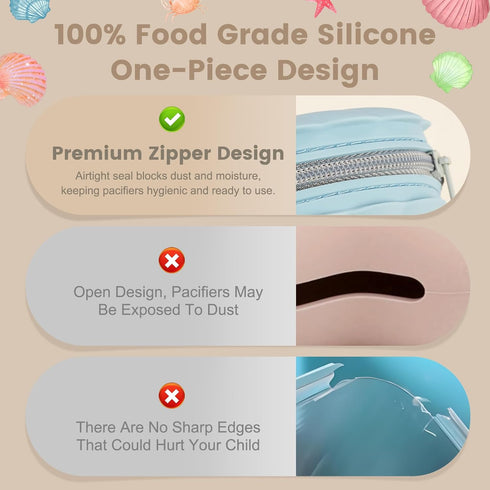 2 Pack Silicone Pacifier Holder Case, Portable Leakproof Design Baby Pacifier Storage Case, BPA-Free, Easy Clean