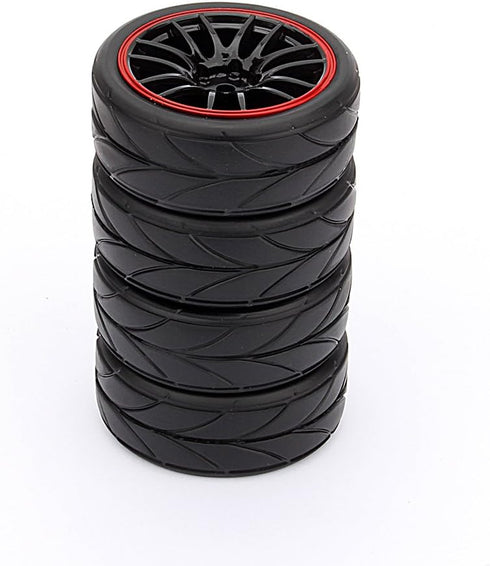 4PCS RC Racing Rubber Tires - Fit HSP HPI 9068-6081 1/10 Car On Road Wheel Rim