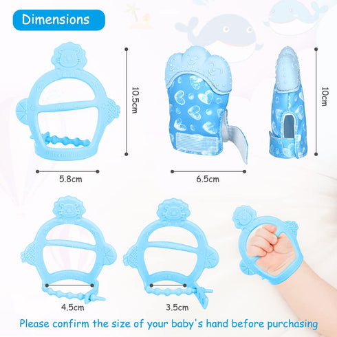 Vicloon 2Pcs 0-6 Silicone Teething Mitt, Baby Teething Mitten with Adjustable Strap, Crinkle Sound and Textured, Self