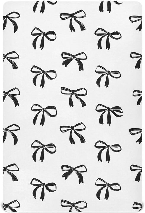 Vdsrup Crib Sheets for Boys Girl Black Bows Breathable Mini Crib Mattress Sheets