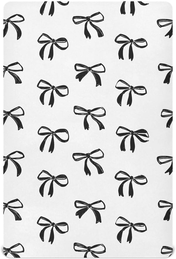 Vdsrup Crib Sheets for Boys Girl Black Bows Breathable Mini Crib Mattress Sheets