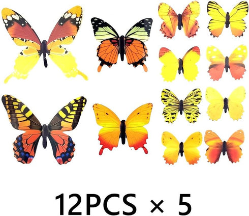 60PCS Butterfly Wall Decals - 3D Butterflies Decor for Wall, Removable Mural Stickers for Kids Room