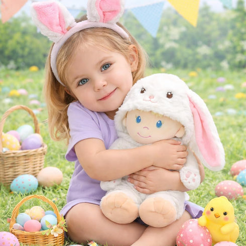 12" June Garden Sweet Dolly Snowbun - Stuffed Ultra Soft Baby Doll for Birth and Up - Bunny Outfit