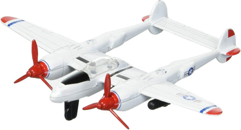 Hot Wings Planes P-38 Jet (Red Tip) with Connectible Runway, White/Red Die Cast Plane