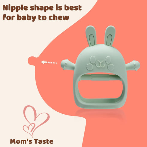 2 Packs Bunny Teething Toys for Babies 0-6 Months,Never Drop Teether for 6-12 Months,100% Food-Grade Silicone Teething Mitten for Babies,Teething Relief for Boys Girls,BPA Free, Red&Green