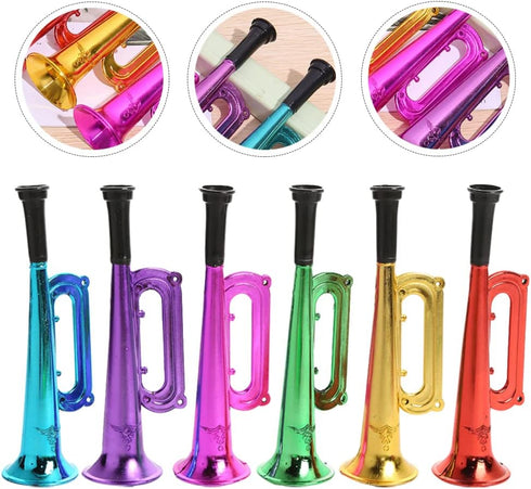 6Pcs Metallic Trumpet Toys - Kid Trumpet Instrument Plastic Blow Horn for Parties and Events - Random Color