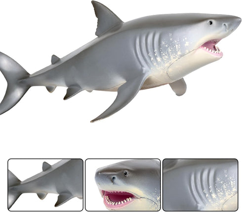 Large Great White Shark Toy - Realistic Marine Life Figure for Boys Girls & Kids Ages 3+, Shark Cake Topper