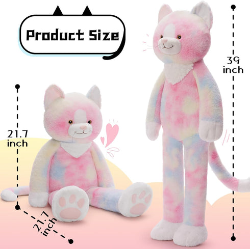 3.2lbs 39.5 inch Tezituor Cat Stuffed Animals, Hugging Large Stuffed Cat Plushies with Long-Legged for Boys Girls