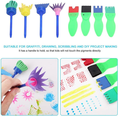 Keenso 12pcs Kids Painting Supply Brushes Sponge Paint Toy Drawing Set for Children's Play and Trap Observer