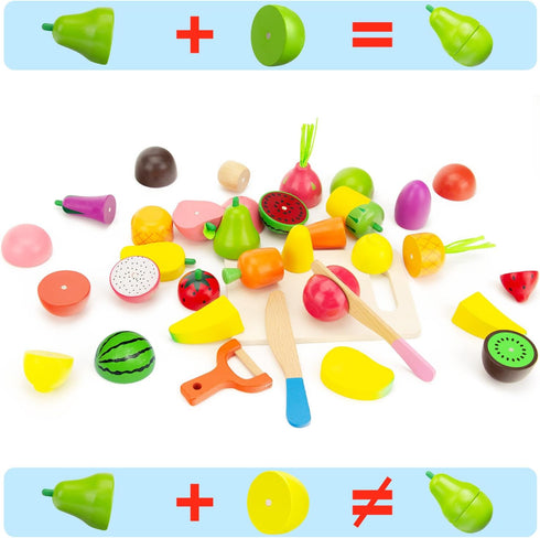 Sets 3+ Wooden Play Food for Kids Kitchen - Cutting Fruits and Veggies Toddler Toys Pretend Food Play Kitchen