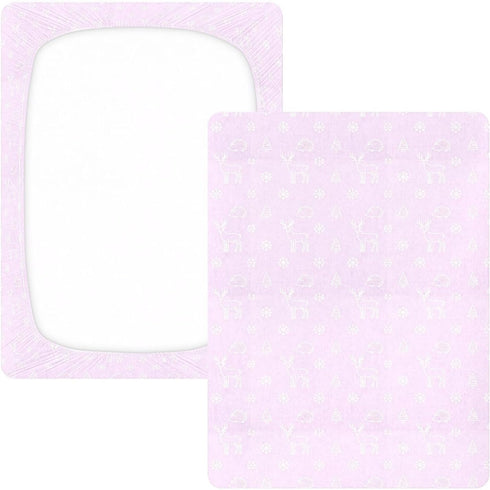 miaozhen 1 Pack 52x28 Cotton Baby Crib Sheets Ultra Soft Pink and Purple Deer Snowflake Muslin Toddler Crib Sheet