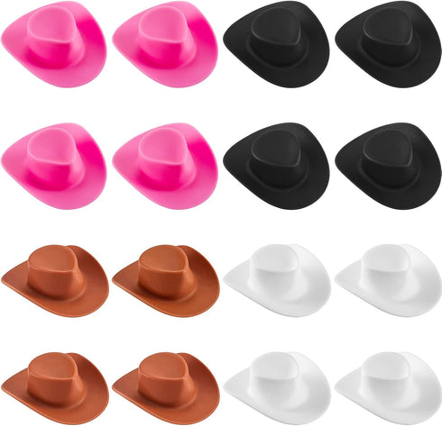 20 Pieces Plastic Mini Western Cowboy Hats, Cute Doll Hats for Dollhouse Decoration (Pink, White, Brown, Black)