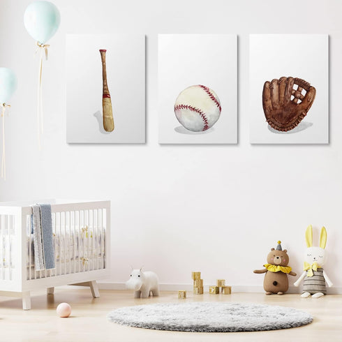 GUBIYU Set 3,Sports 12"x16" Baseball Sports Nursery Decor Boy Nursery Wall Decoration Baby Boy Sport Canvas Little Man