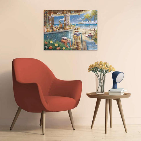1500 Ravensburger - Beach Bar Breezes - Piece Jigsaw Puzzle - Vivid, Quaint Imagery of a Beachside Tiki Bar - Colorful