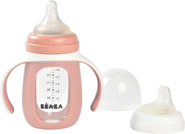 Baba BEABA 2-in-1 Glass Baby Bottle to Glass Transition Sippy Cup, Spill Proof