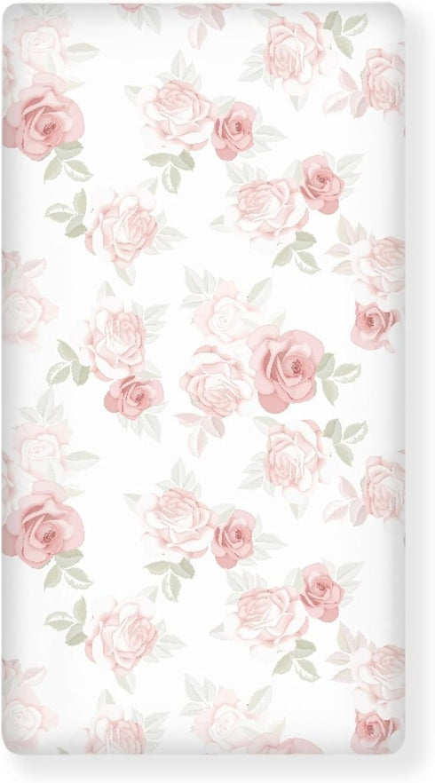 JEPFEIXIA Pink Roses Fitted Crib Sheet for Boys Girls Beautiful Flower Leaves Baby