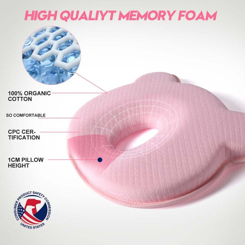 iranc Cozy Memory Foam Travel Pillow,Portable Cute Cartoon Bear Soft and Pillow (Pink)