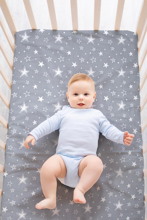 FIGEPO 4 Pack Set Star and Moon Neutral Unisex Fitted Baby Sheets for Baby Boys or Girls (Crib Sheets)
