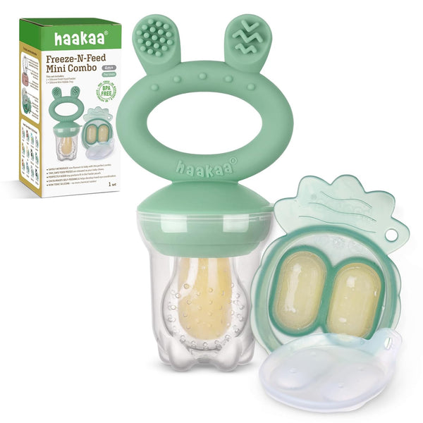 Haakaa Baby Fruit Food Feeder & Mini Freezer Nibble Tray Combo, BPA Free Silicone Feeder for Safe Infant Feeding