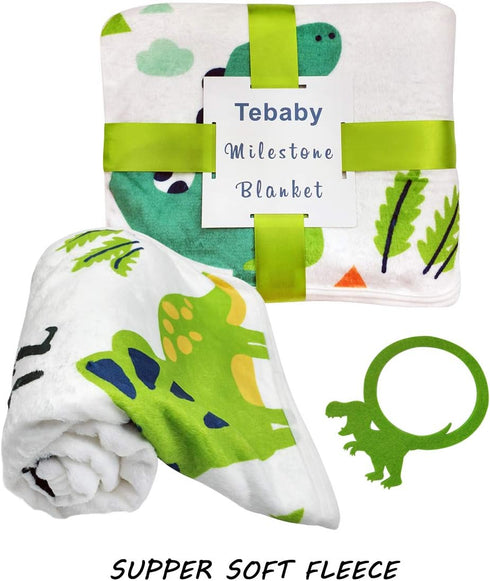 47''x40'' Baby Monthly Milestone Blanket Boy - Dinosaur Neutral Newborn Month Blanket for Boy & Girl Personalized