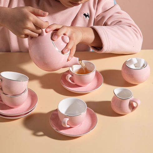 Sweejar Porcelain Tea Set for Little Girls, Kitchen Toys Tea Party Set, Includes Teapot, Cup & Saucer Set of 4