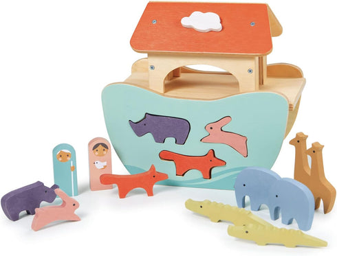 Tender Leaf Toys - Little Noah’s Ark Wooden Animal Shape Sorting Toy for Age 2+, Compact for Little Hands