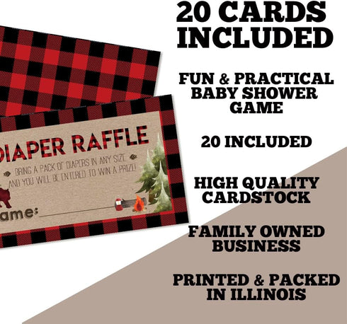 Amanda Creation Oh Boy! Outdoorsy Diaper Raffle Tickets - Red and Black Plaid for Boy Baby Showers, 20 Inserts