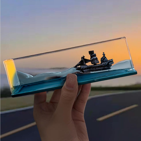 Unsinkable Boat in a Box, Cruise Ship Fluid Drift Model Decoration, Home Decor Gift (BLACK)