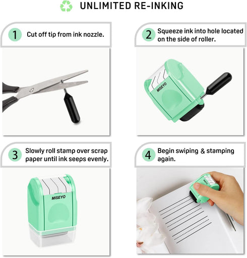 Miseyo Dashed Handwriting Lines Practice Roller Stamp, Self-Inking Mint Green Line Rolling Stamps for Kids