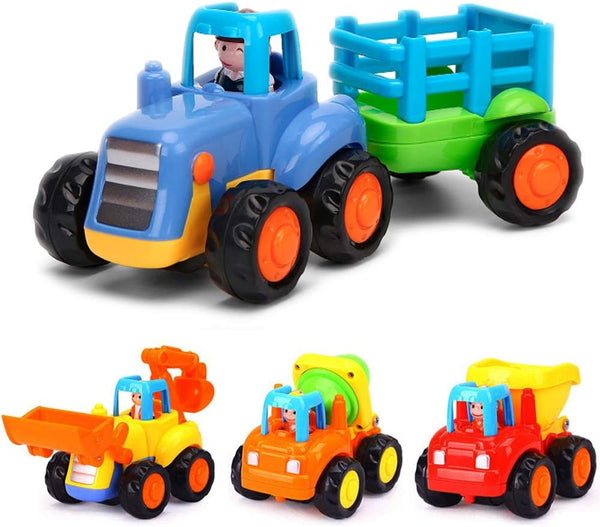 Push and Go Friction Powered Cars Toy Set - Construction Vehicles for 1-3 Year Old Boys - Tractor, Bulldozer, Mixer