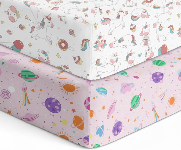 Rajlinen Crib Fitted Sheet Pack of 2, Microfiber Baby Sheets for Standard
