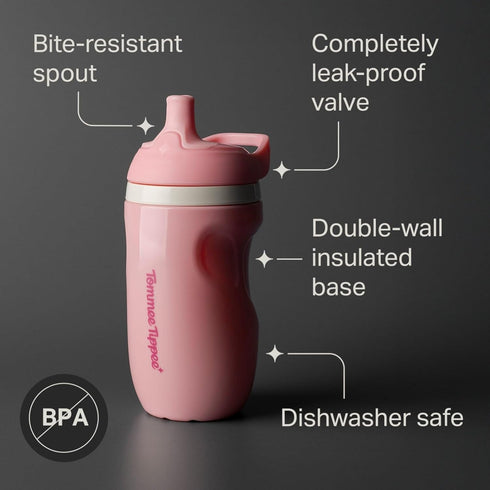 Tommee 9oz 1-3, Pack 2 Tippee Insulated Sporty Spout Toddler Water Bottle, No Spill, Sippy Cups for Toddlers Two-Piece
