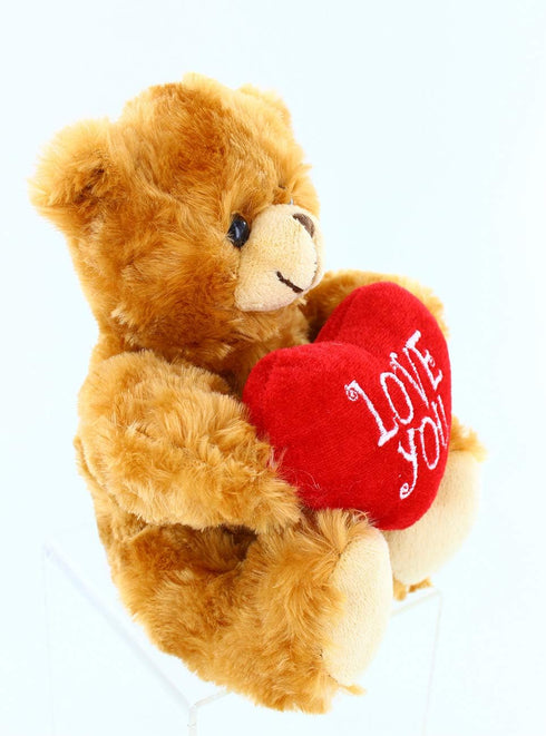 Plushland Mocha Heart Bear - 9 Inch Plush Toy for Kids & Adults, Embroidered Heart Pillow, Brown