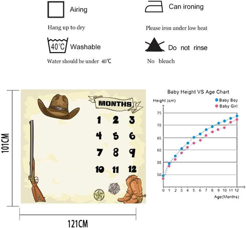 Cowboy Theme Baby Monthly Milestone Blanket, 48x40in Soft Flannel, Gun Boots Hats Nursery Blanket for Newborn