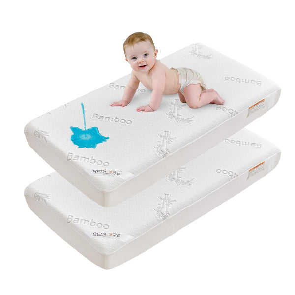 BEDLORE Waterproof Crib Mattress Protector 2 Pack, Ultra Soft Bamboo Viscose Crib