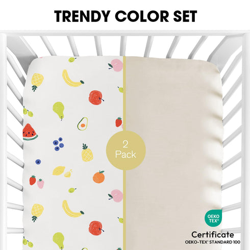 2 Pack Set, Little Grape Land Crib Sheets for Boys and Girls, Baby Neutral Crib Fitted Sheets for Standard Crib