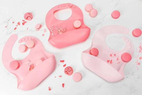 Silicone Baby Bibs for Infant Toddler Feeding, Muted Pink Multi Set Pack of 3, Waterproof, Durable, Adjustable