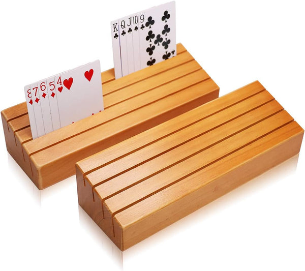 Exqline Wood Playing Card Holders Tray Racks Organizer Set of 2 for