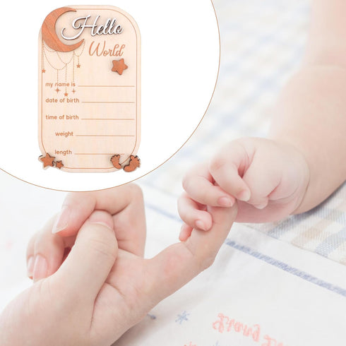 Gosknor Baby Announcement Sign, Moon Star Birth Announcement Board Wooden Hello World Newborn Sign Decor Welcome Baby