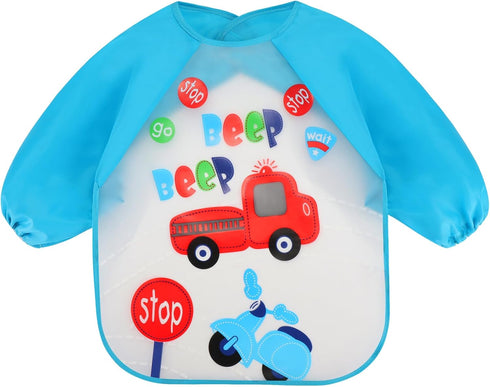 Accmor 4 Pack 6-36 Long Sleeve Baby Bibs, Waterproof Sleeved Bib, Toddler Baby Girls Boys Smock Bibs for Months