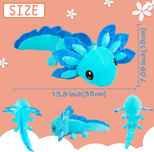Axolotl Plush Toy,14" Axolotl Stuffed Animal,Salamander Axolotl Plush Doll Gifts for Boys Girls Birthday Christmas, New Year (Blue+Black)