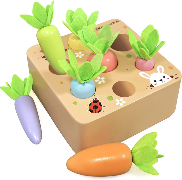 KMTJT Montessori Toys for 1 2 3 Year Old Toddlers, Macron Carrot Harvest Game Wooden Educational Learning Gifts