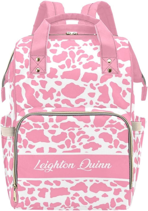 Workvalor Personalized Maternity Package for Women, Custom Cow Print Pink Diaper Backpack Customized