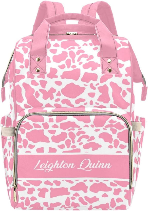 Workvalor Personalized Maternity Package for Women, Custom Cow Print Pink Diaper Backpack Customized