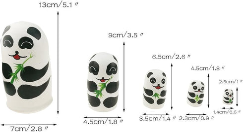 Winterworm 5.1” Cartoon Panda Russian Nesting Dolls, 5 Pieces Handmade Stacking Toys
