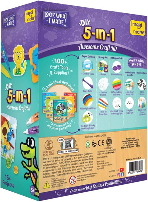 5-in-1 15+ 4-8 5 7 6-8 6 Imagimake Awesome Craft Kit | Includes Projects | Crafts for Kids Ages | to Year Old Girl