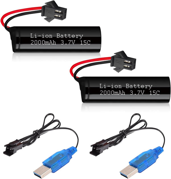 VICMILE 3.7V 2000mah Li-ion Battery 2Pack with 2 USB Chargers SM-2P Plug 15C