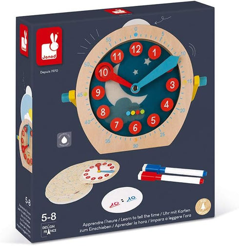 Janod Learn to Tell Time - Wooden Educational Teaching Clock for Ages 5+, J05076